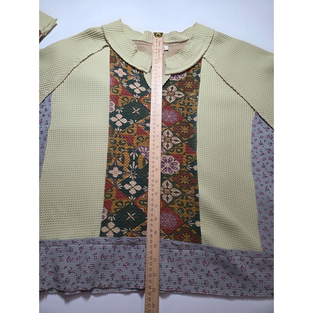 Pol Patchwork Floral Print Pullover Top Waffle Kn… - image 8